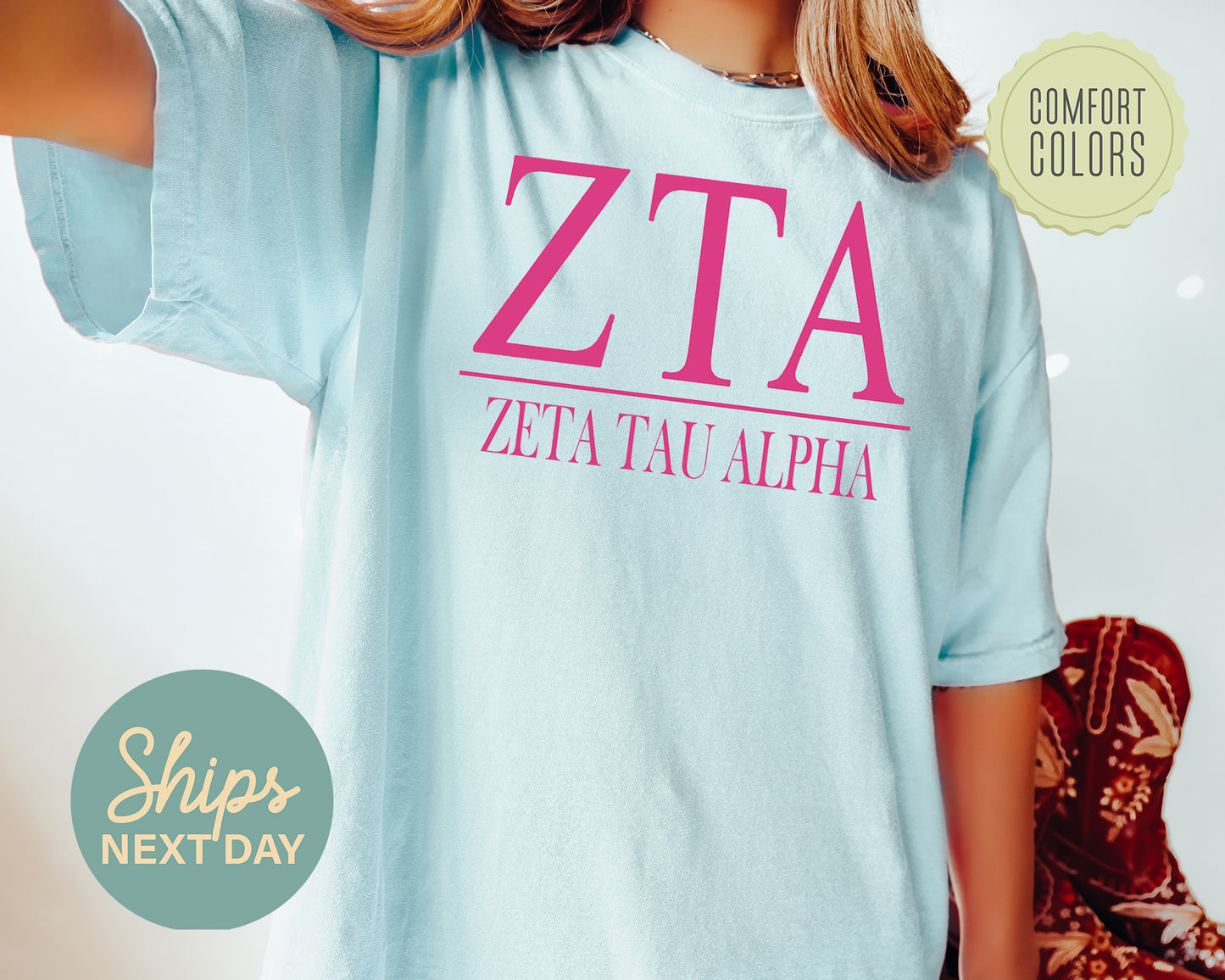 Zeta Tau Alpha Loud Letters Comfort Colors Sorority T-shirt _ 491g