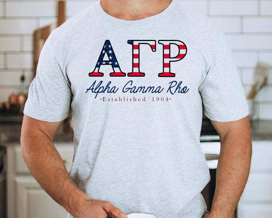 Alpha Gamma Rho American Flag Letters Fraternity T-shirt _ 1156g