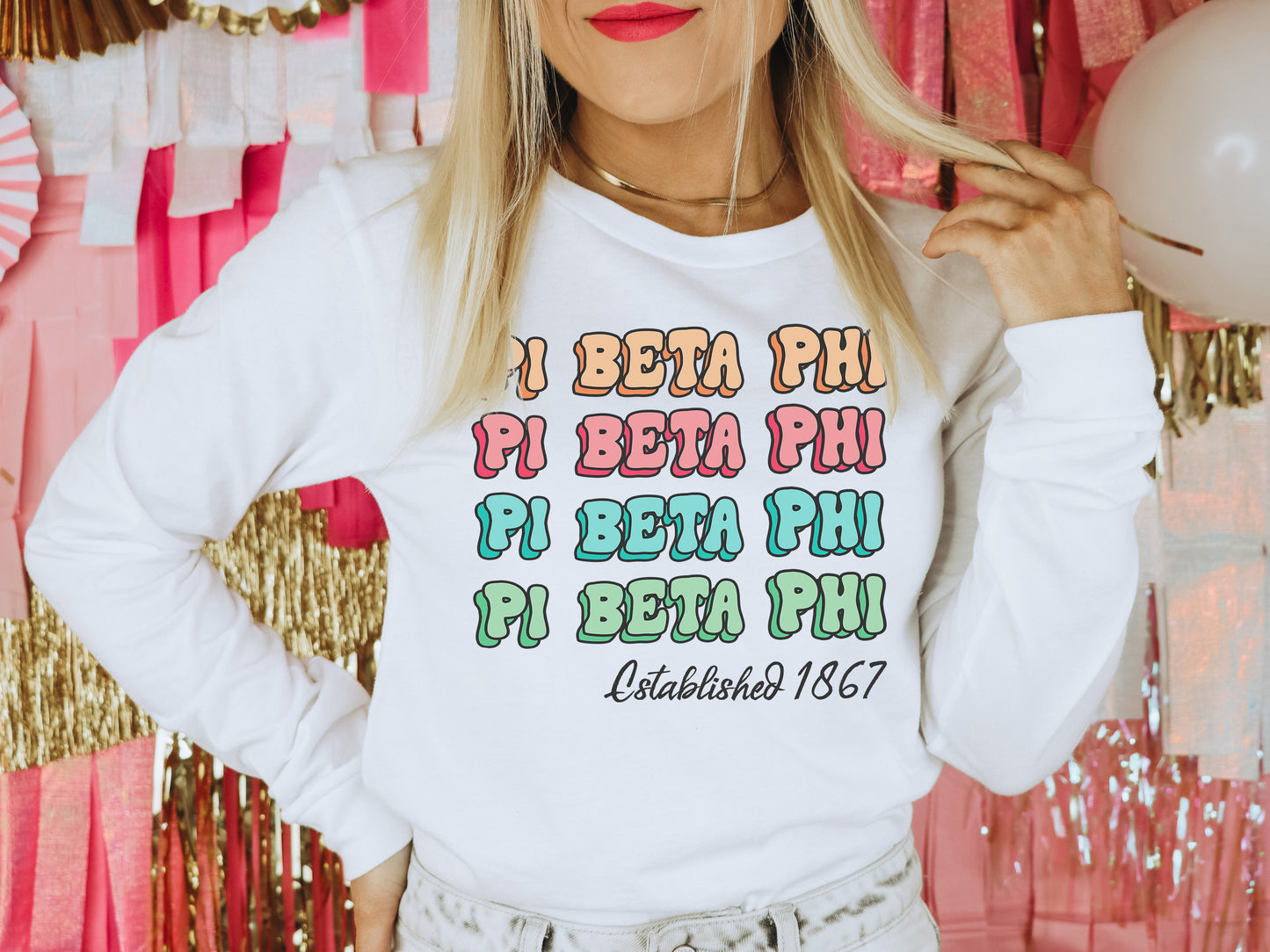 Pi Beta Phi Lucy Sorority Long Sleeve T-shirt _ 278g