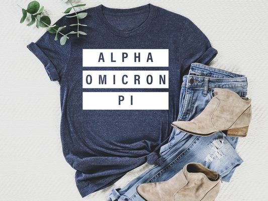 Alpha Omicron Pi Faded White Box Sorority T-shirt _ 3337g
