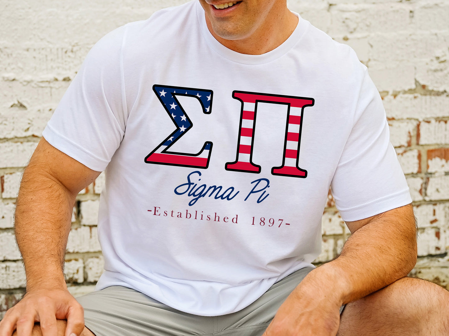 Sigma Pi American Flag Letters Fraternity T-shirt _ 1178g