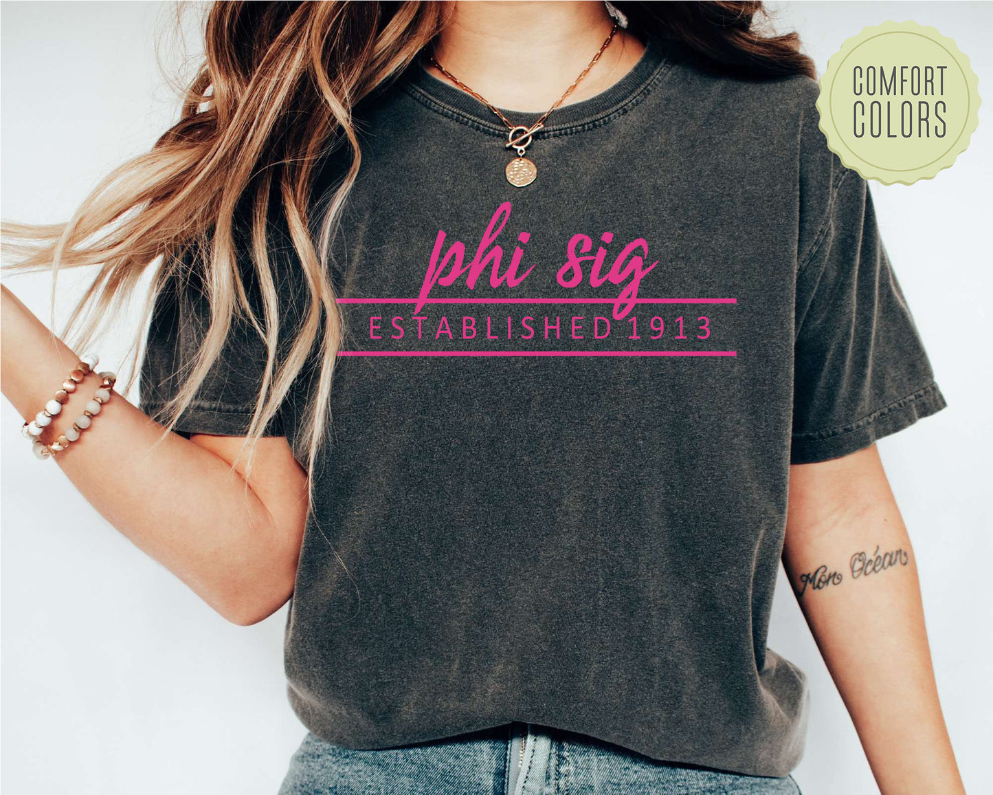 Phi Sigma Sigma All Pink Comfort Colors Sorority T-shirt _ 771g