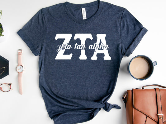 Zeta Tau Alpha Sliced White Letters Sorority T-shirt _ 2263g