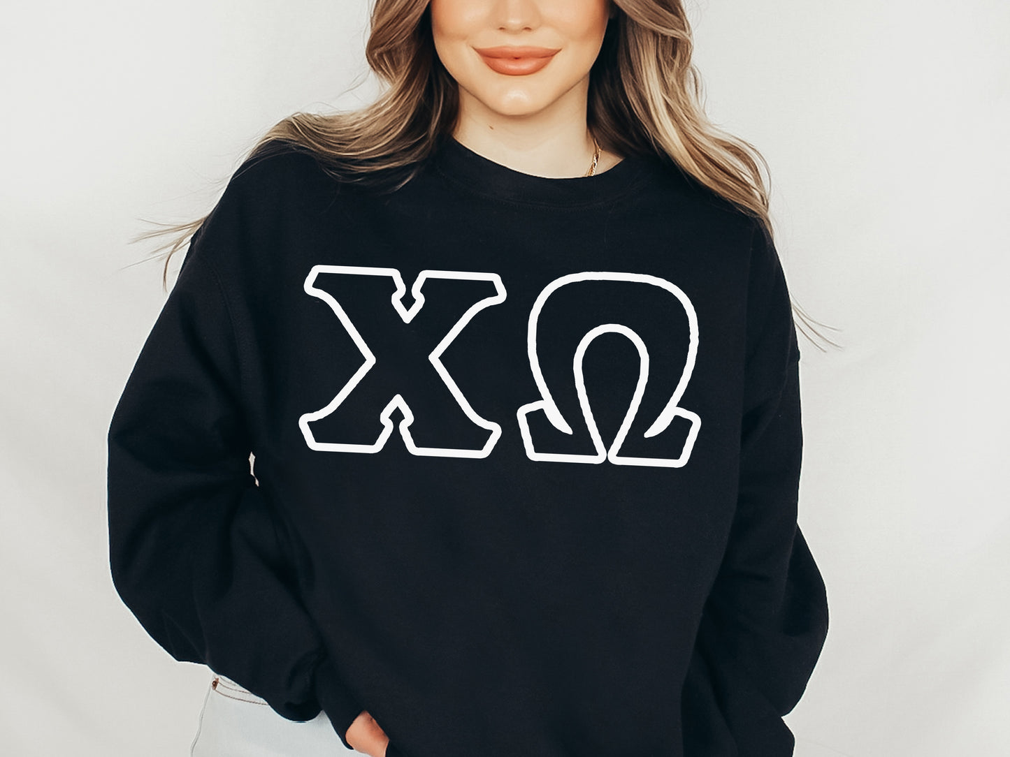 Chi Omega White Letter Outline Sorority Sweatshirt _ 30800g