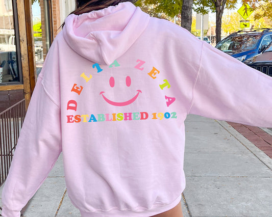 Delta Zeta Gleaming Smiley Face Sorority Hoodie _ 33063g