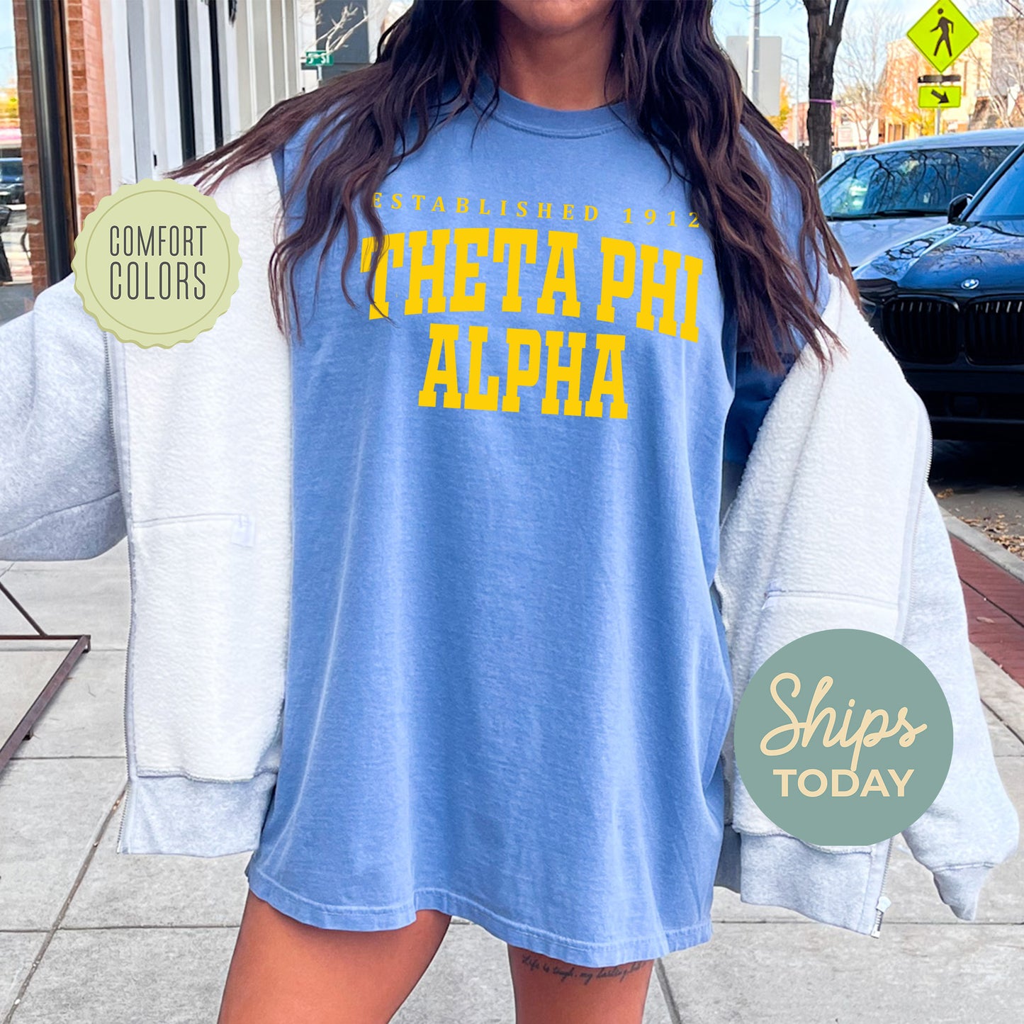 Theta Phi Alpha Bold Letters Comfort Colors Sorority T-shirt _ 35144g
