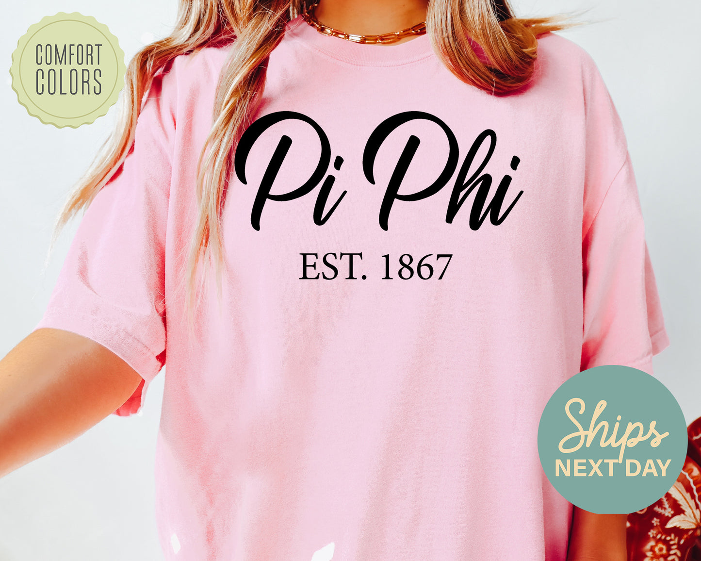 Pi Beta Phi Black Flowy Comfort Colors Sorority T-shirt  _ 97g