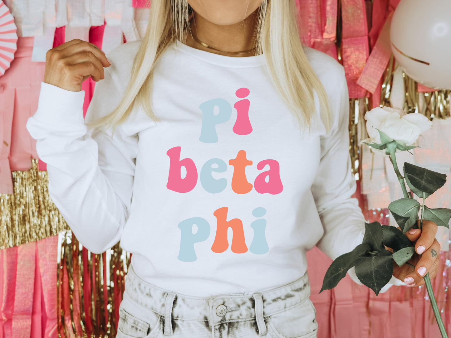 Pi Beta Phi Vividly Vibrant Sorority Long Sleeve T-shirt _ 3169g