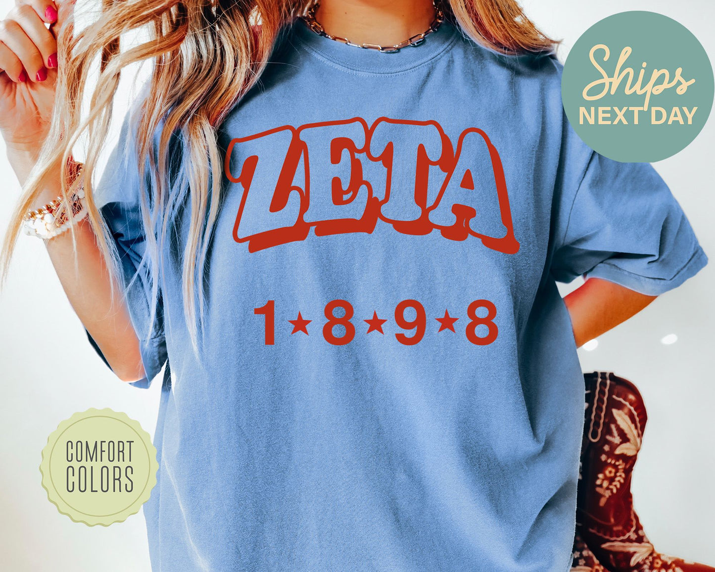 Zeta Tau Alpha Red Arch Comfort Colors Sorority T-shirt _ 387g