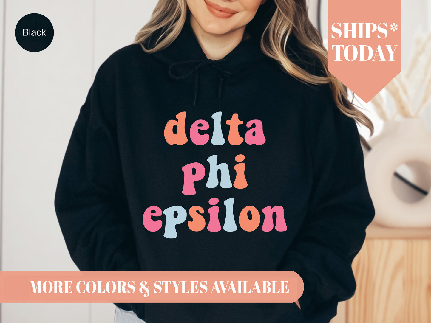 Delta Phi Epsilon Vividly Vibrant Sorority Hoodie _ 3161g
