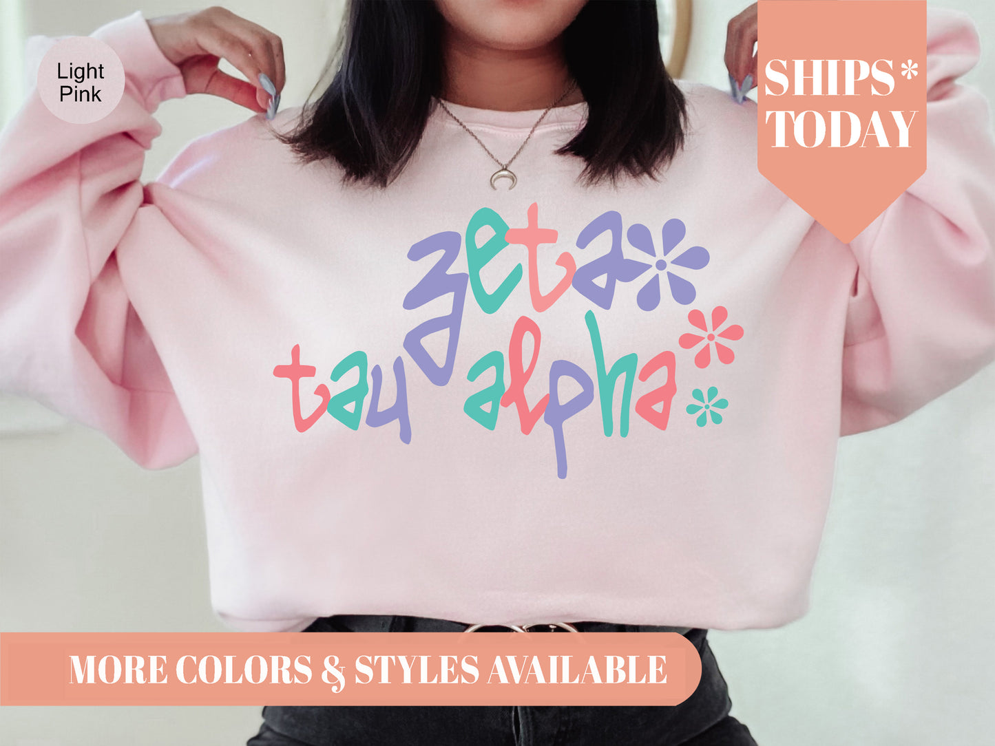 Zeta Tau Alpha Colorful Floral Sorority Sweatshirt _ 2628g