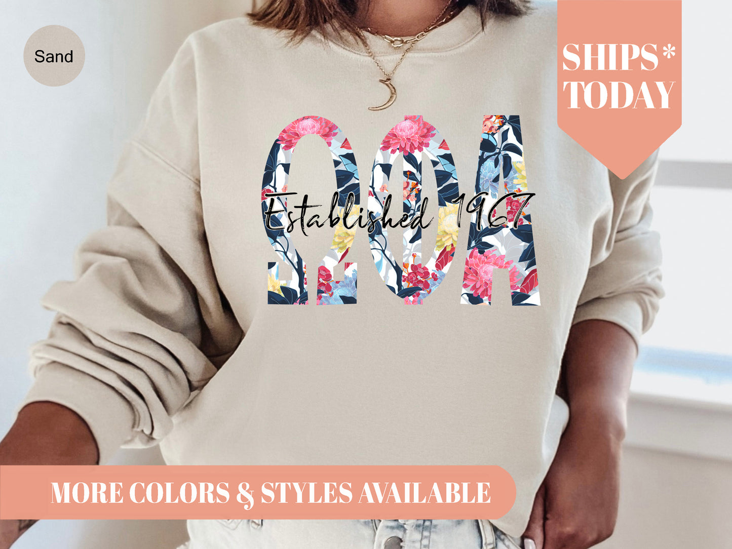 Omega Phi Alpha Floral Block Sorority Sweatshirt _ 3517g