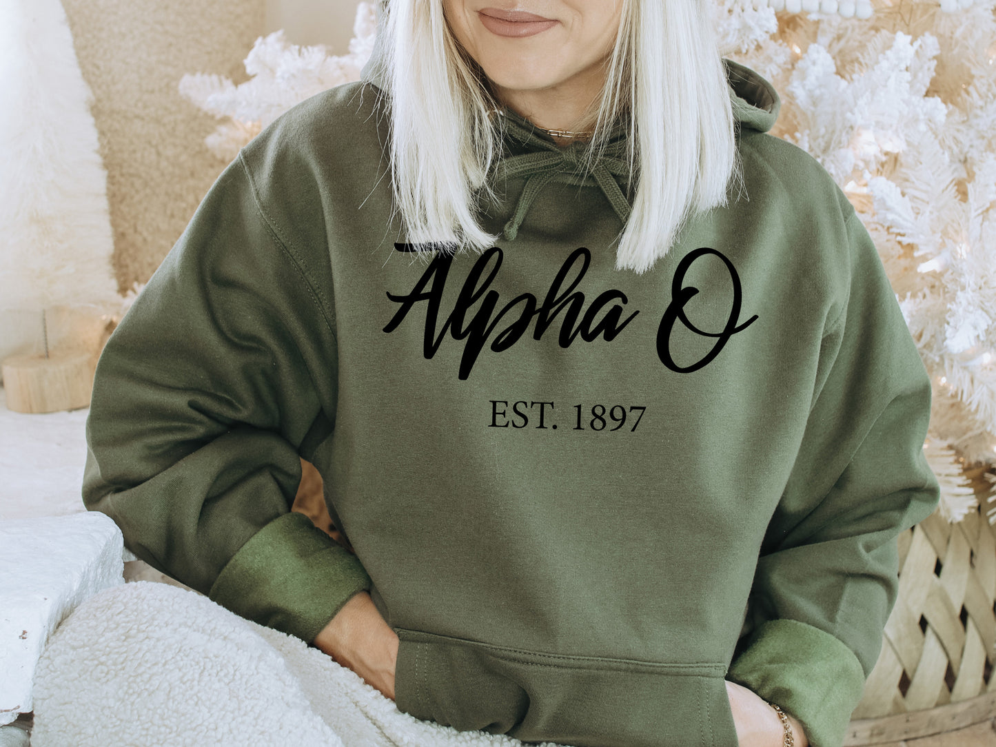 Alpha Omicron Pi Black Flowy Sorority Hoodie _ 81g