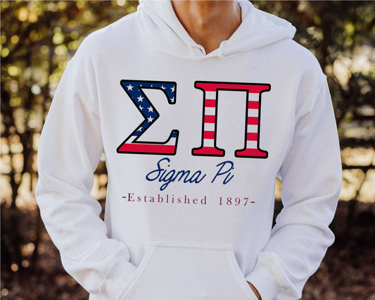 Sigma Pi American Flag Letters Fraternity Hoodie _ 1178g