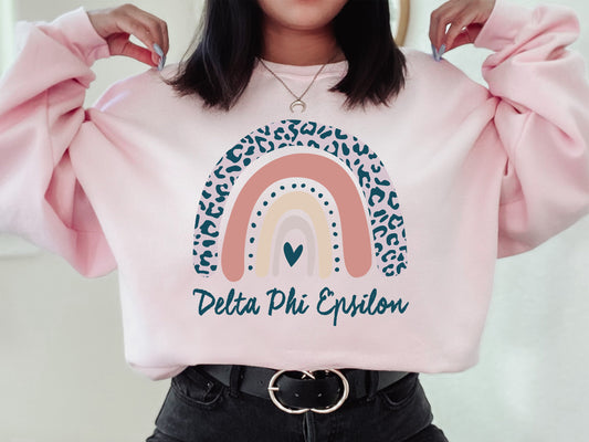Delta Phi Epsilon Greek Rainbow Sorority Sweatshirt _ 2745g