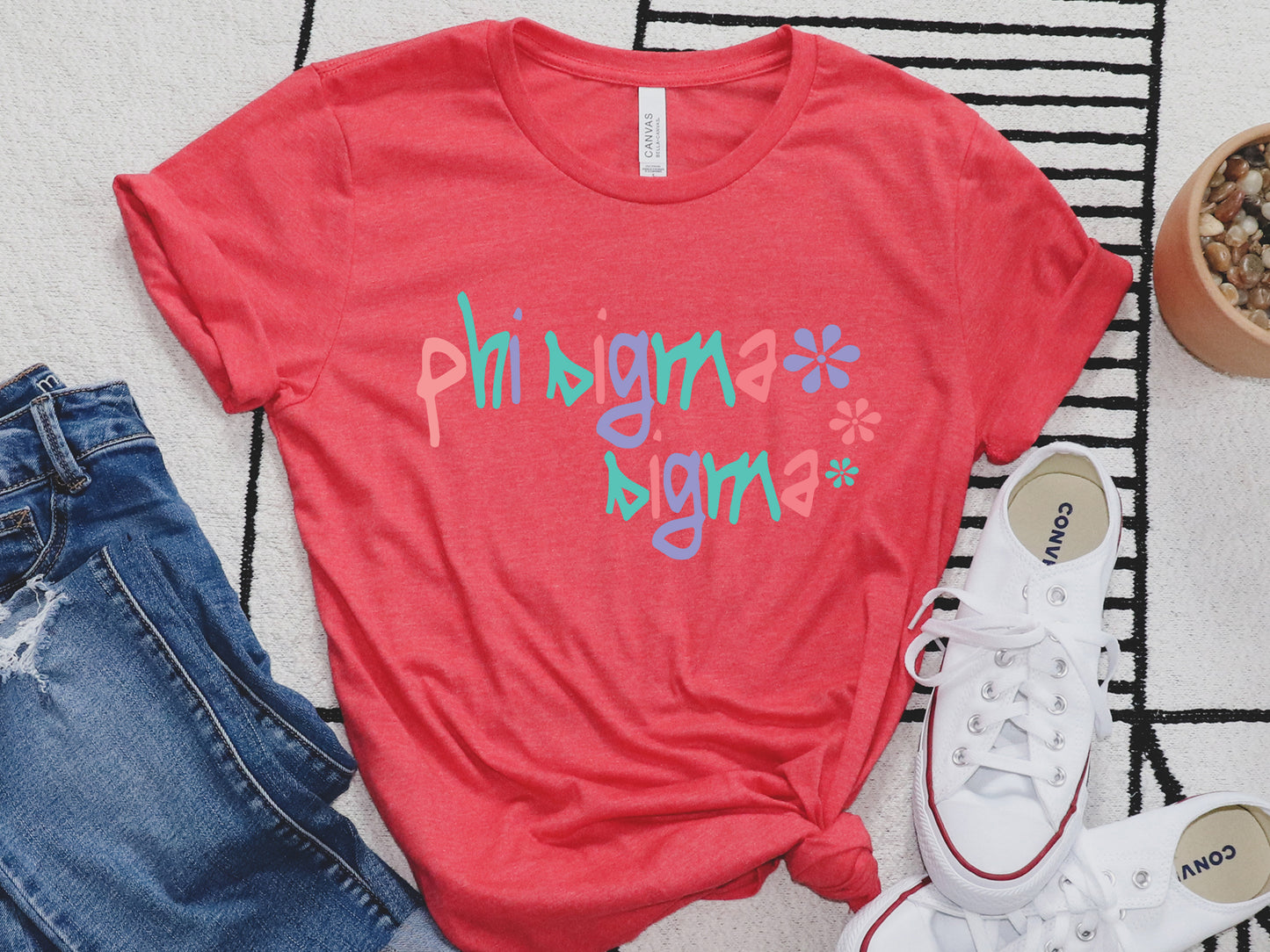 Phi Sigma Sigma Colorful Floral Sorority T-shirt _ 2622g