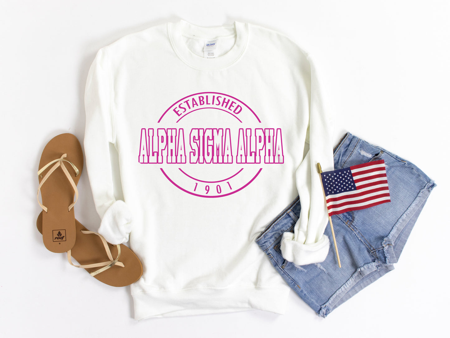 Alpha Sigma Alpha Pink Stamp Sorority Sweatshirt _ 57g
