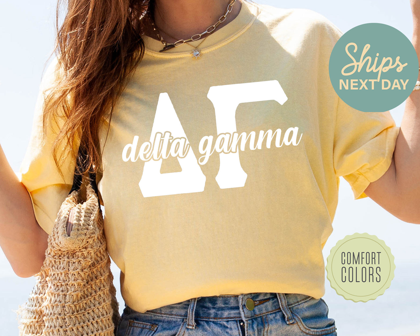 Delta Gamma Sliced White Letters Comfort Colors Sorority T-shirt _ 2249g