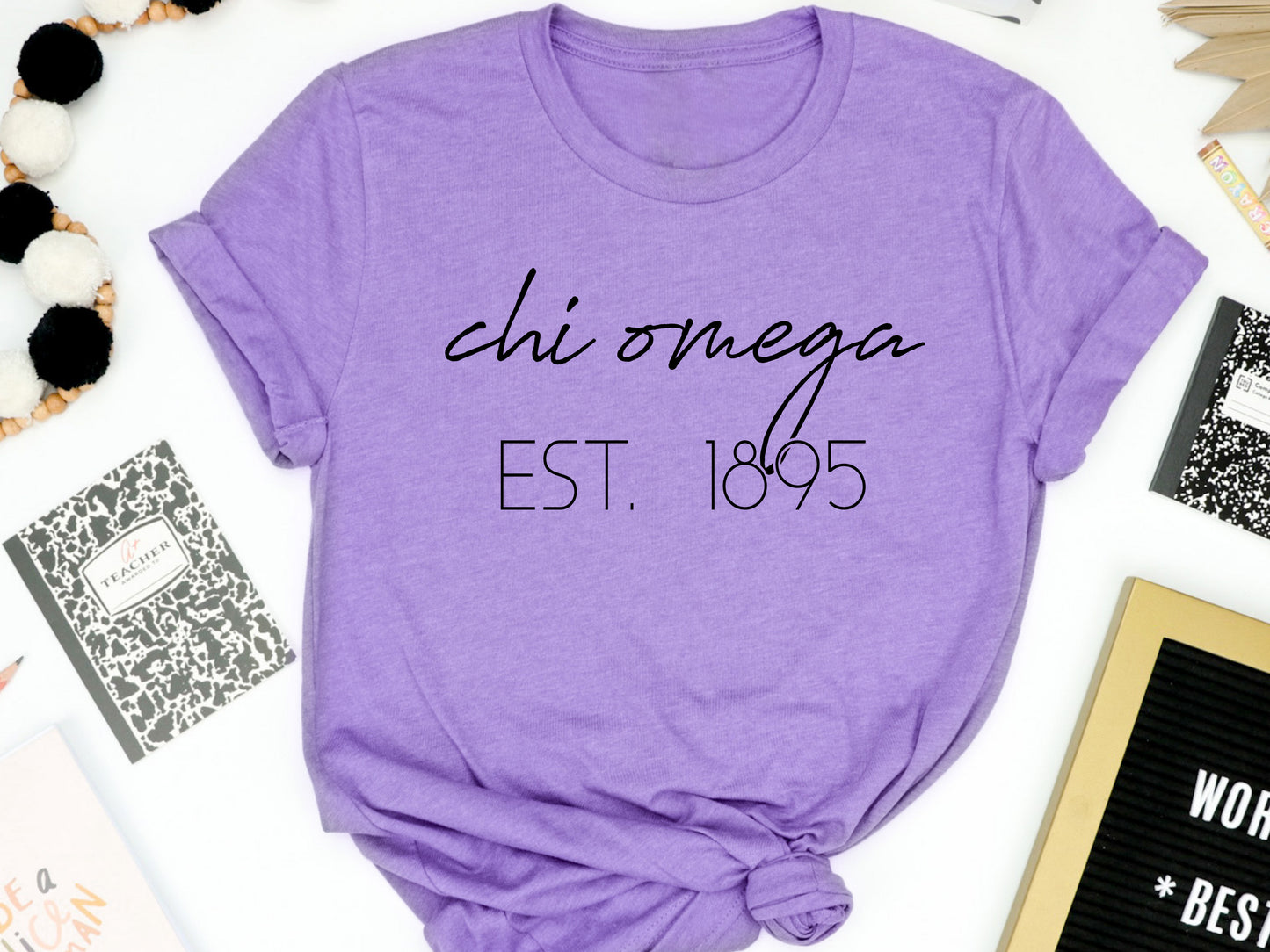 Chi Omega Black Calligraphy Sorority T-shirt _ 2326g