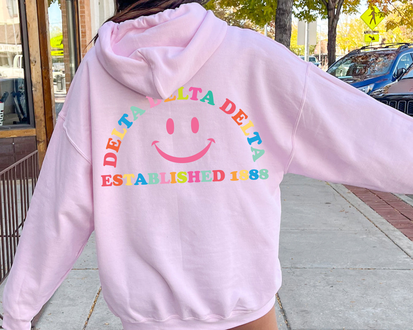 Delta Delta Delta Gleaming Smiley Face Sorority Hoodie _ 33060g
