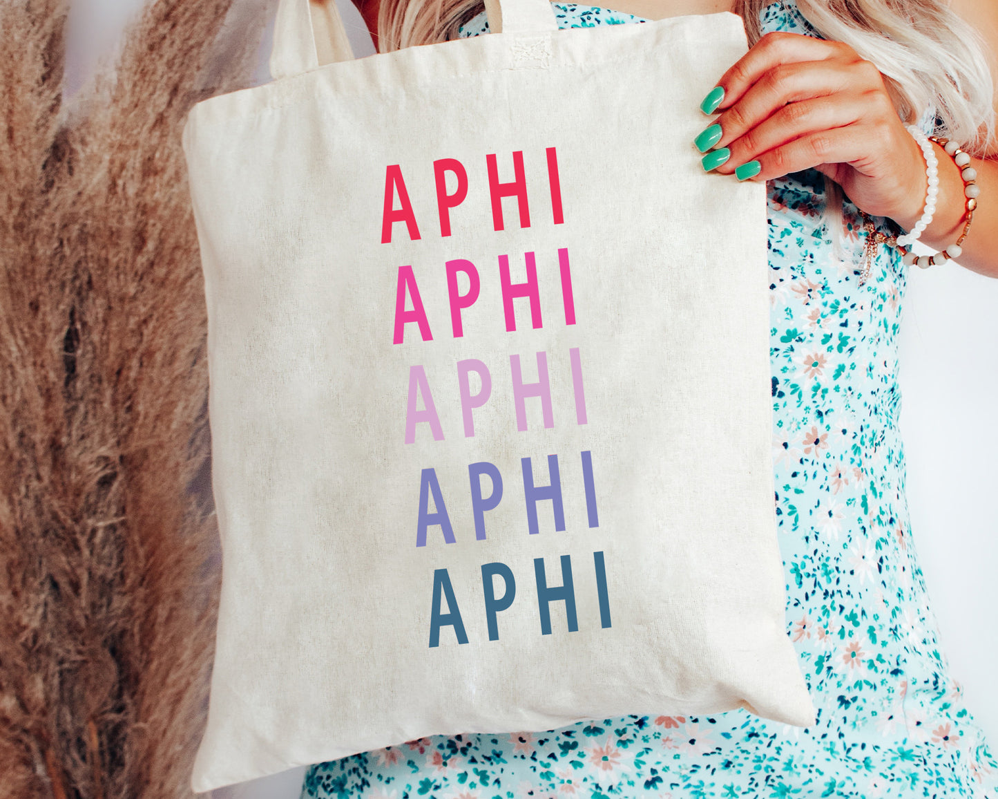 Alpha Phi Bright and Stacked Sorority Tote Bag _ 34390g