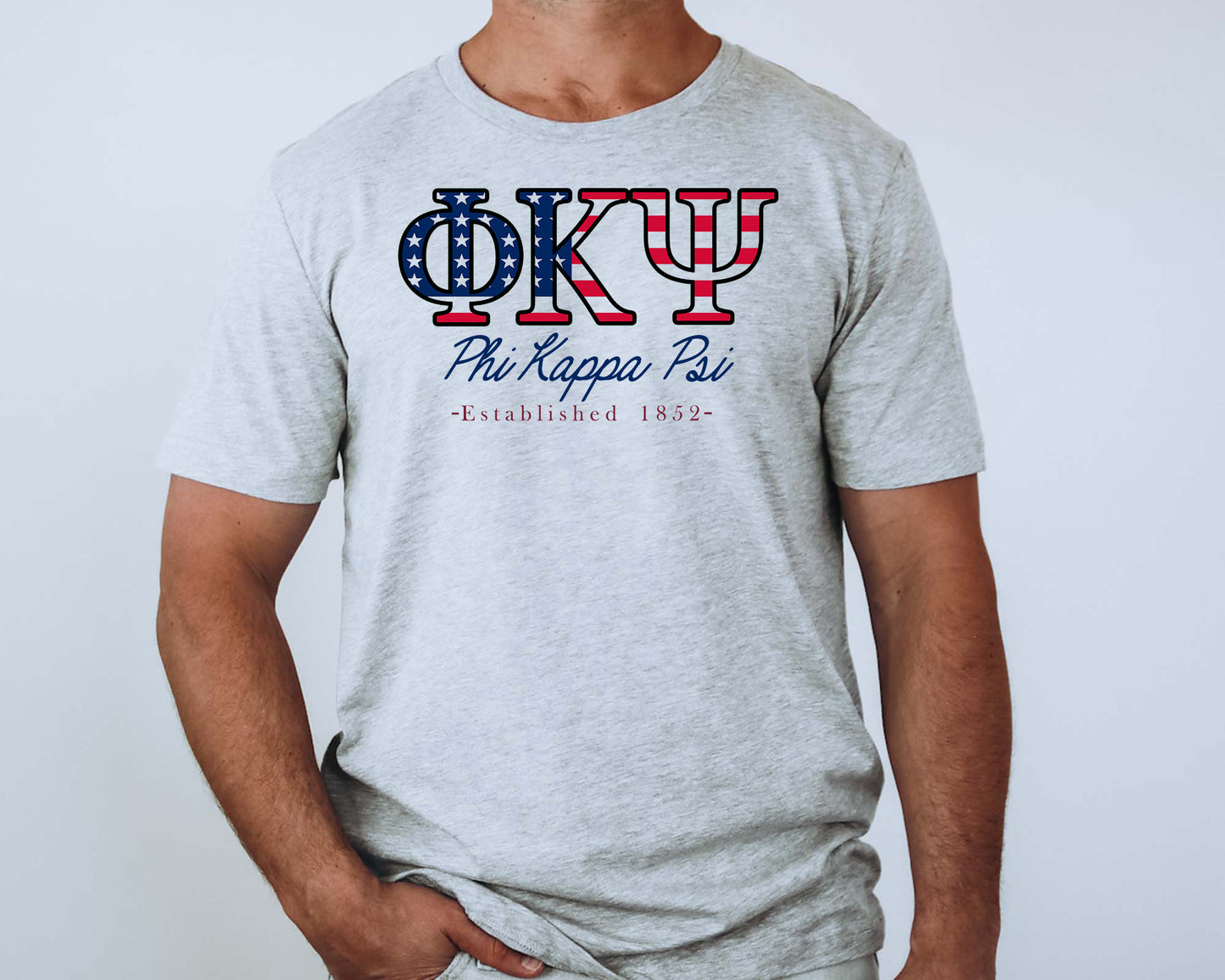 Phi Kappa Psi American Flag Letters Fraternity T-shirt _  1170g