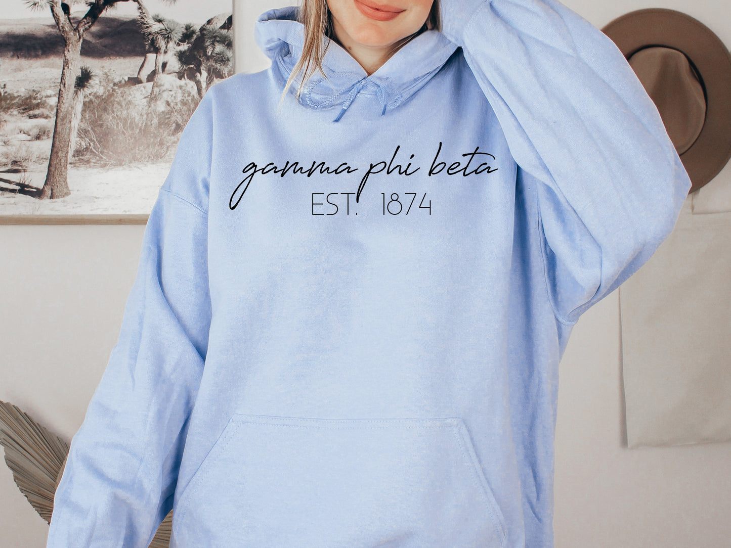 Gamma Phi Beta Black Calligraphy Sorority Hoodie _ 2331g