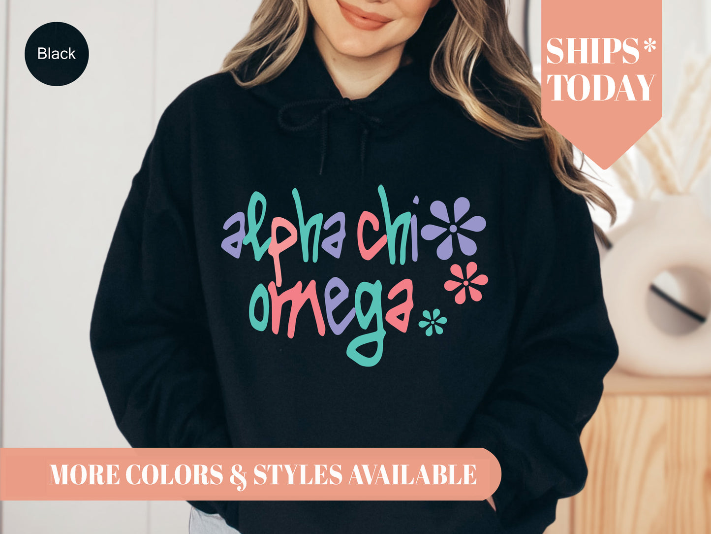 Alpha Chi Omega Colorful Floral Sorority Hoodie _ 2603g