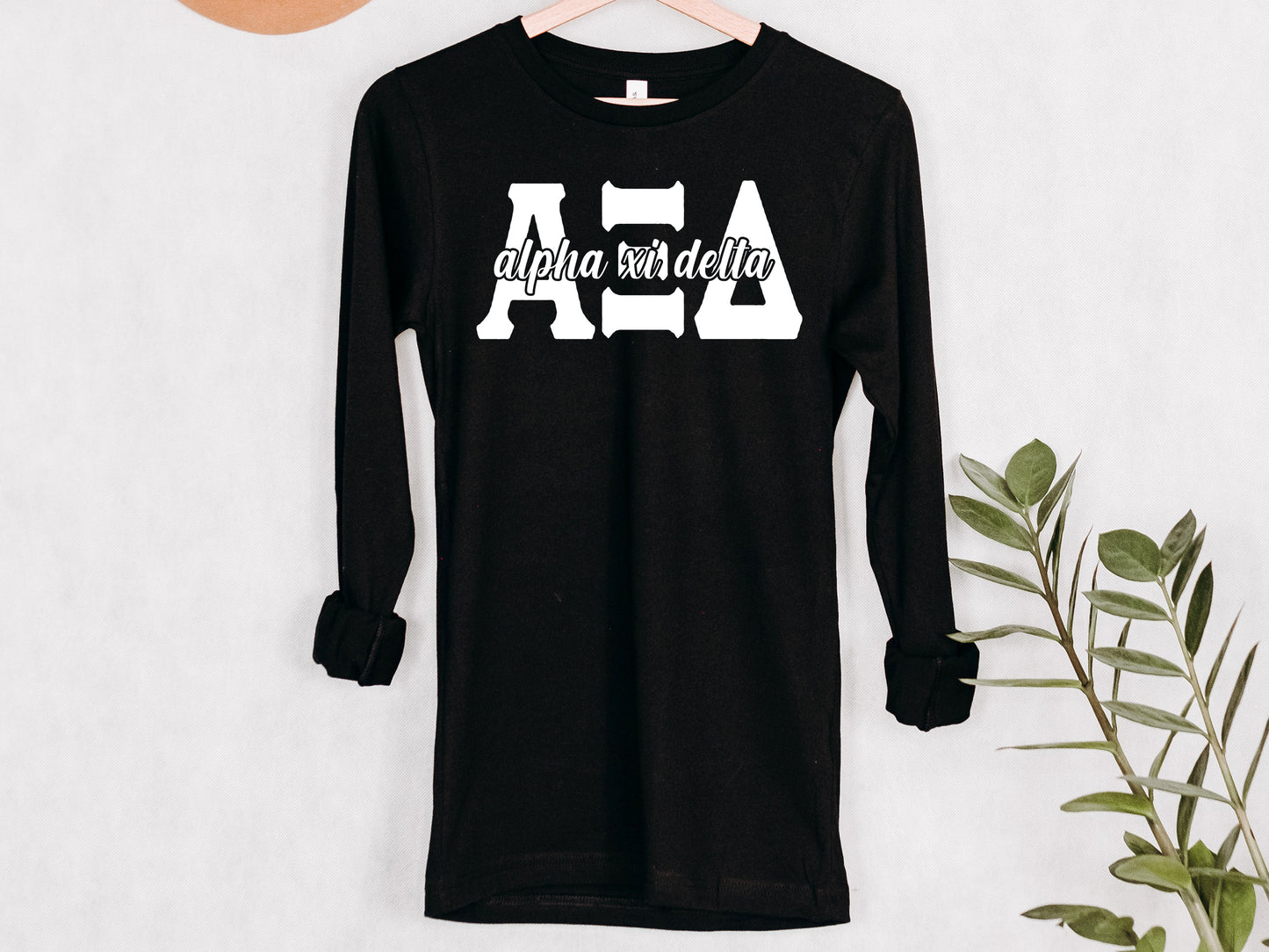 Alpha Xi Delta Sliced White Letters Sorority Long Sleeve T-shirt _ 2246g
