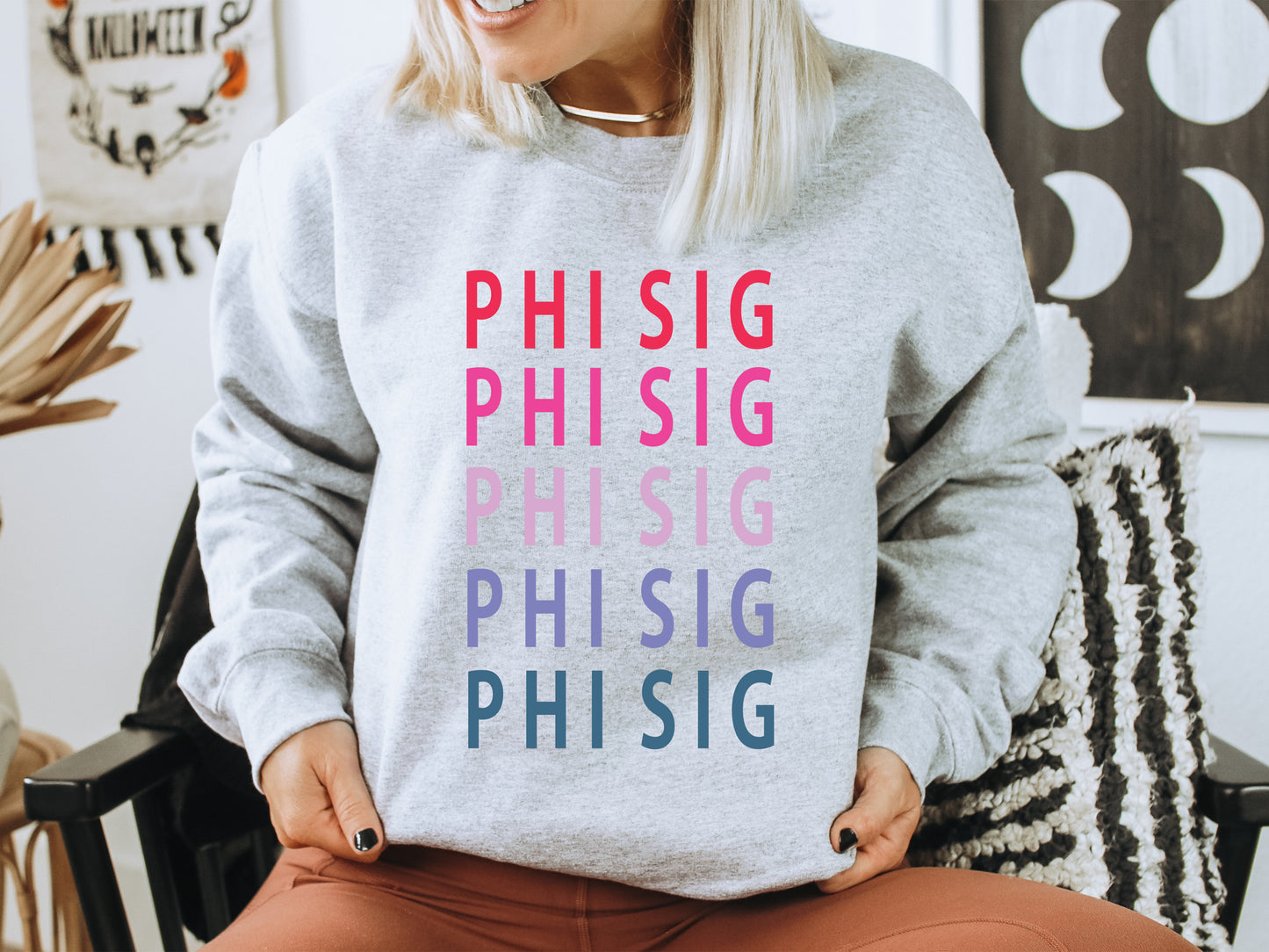Phi Sigma Sigma Bright and Stacked Sorority Sweatshirt _ 19g