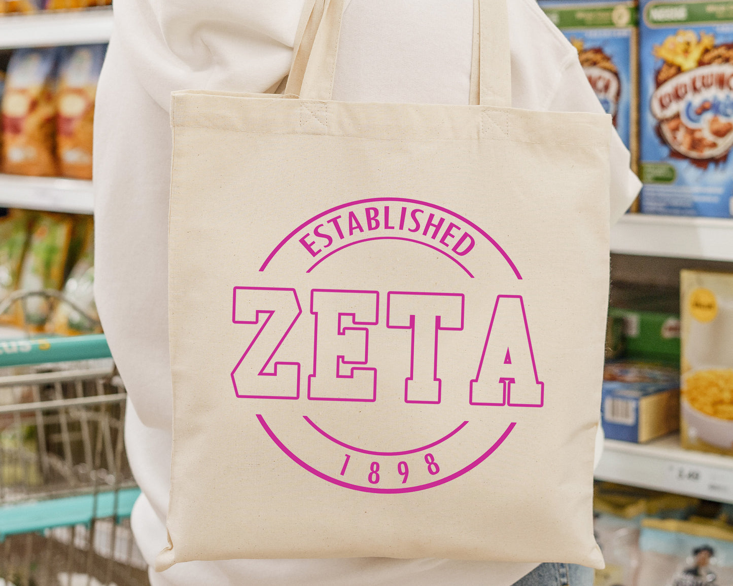 Zeta Tau Alpha Pink Stamp Sorority Tote Bag _ 34462g