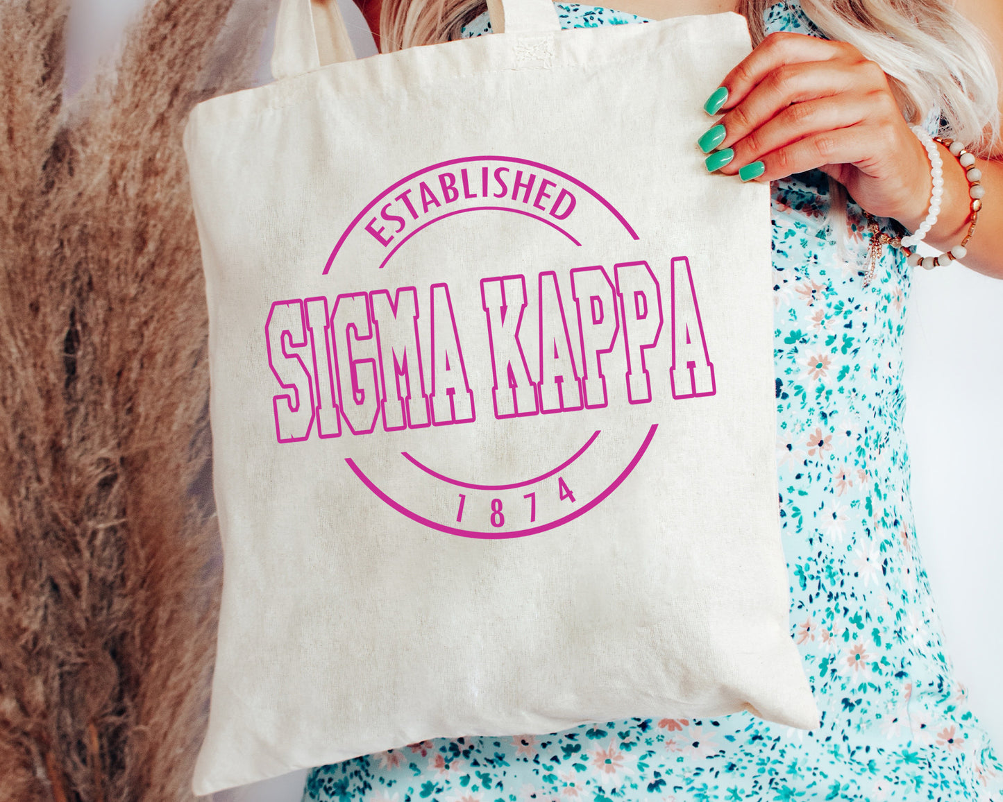 Sigma Kappa Pink Stamp Sorority Tote Bag _ 34459g