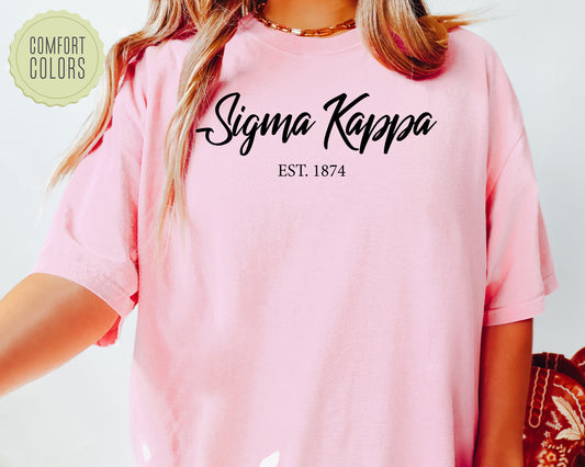Sigma Kappa Black Flowy Comfort Colors Sorority T-shirt _ 99g