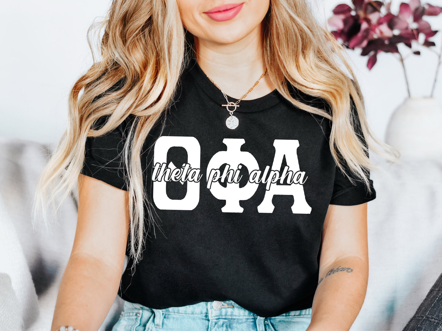 Theta Phi Alpha Sliced White Letters Sorority T-shirt _ 2262g