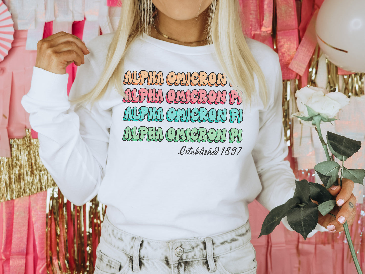 Alpha Omicron Pi Lucy Sorority Long Sleeve T-shirt _ 262g