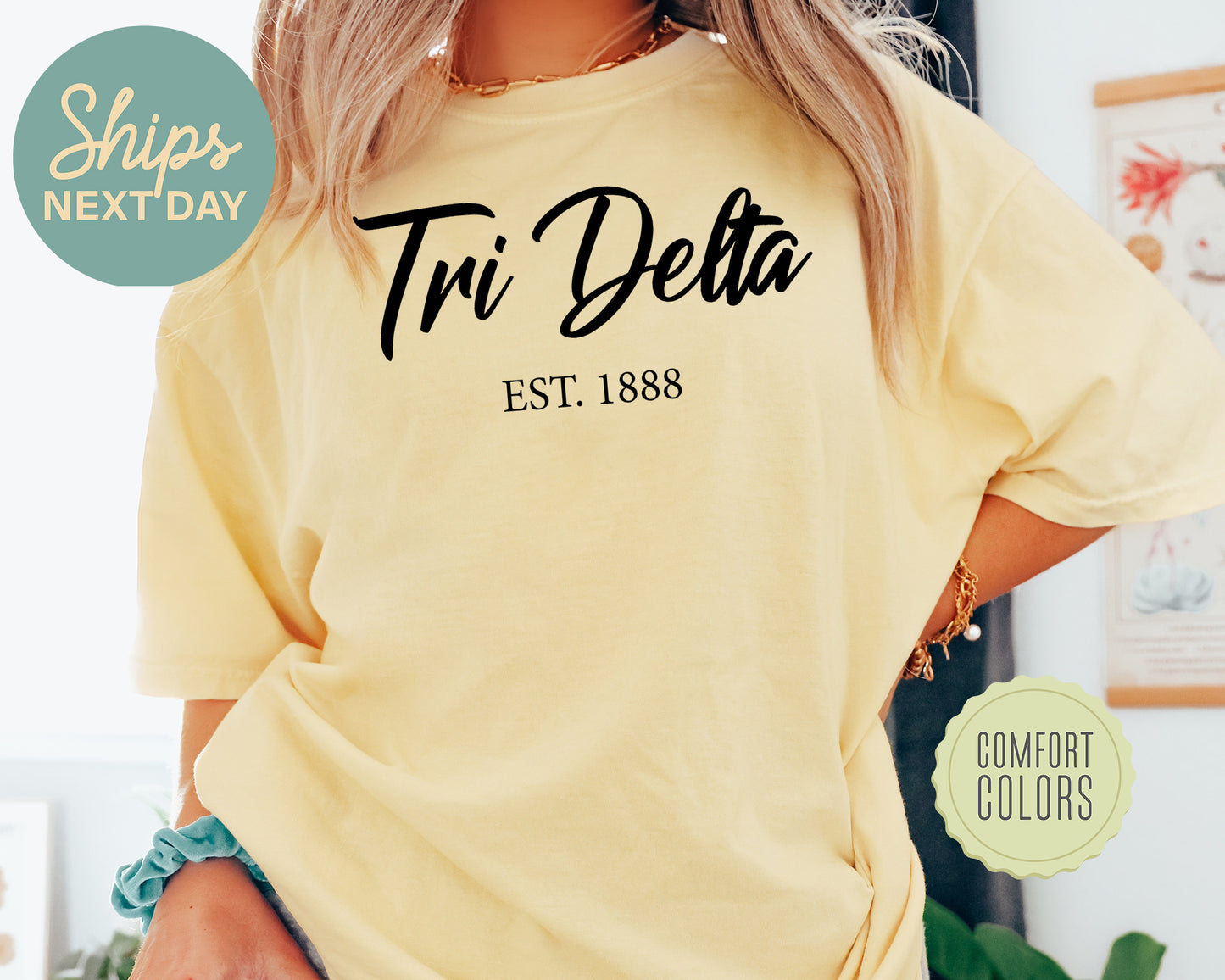 Delta Delta Delta Black Flowy Comfort Colors Sorority T-shirt _ 87g