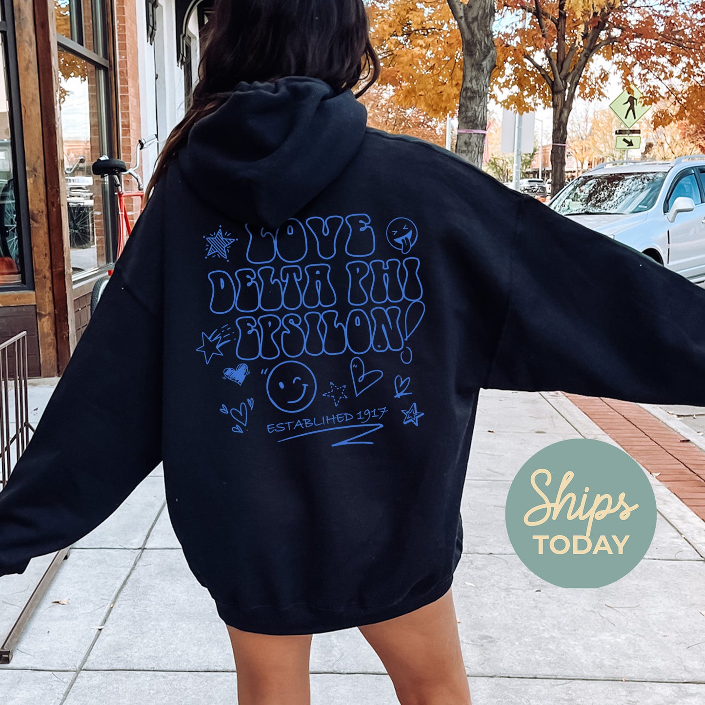 Delta Phi Epsilon Scribble Sorority Hoodie _ 35501g