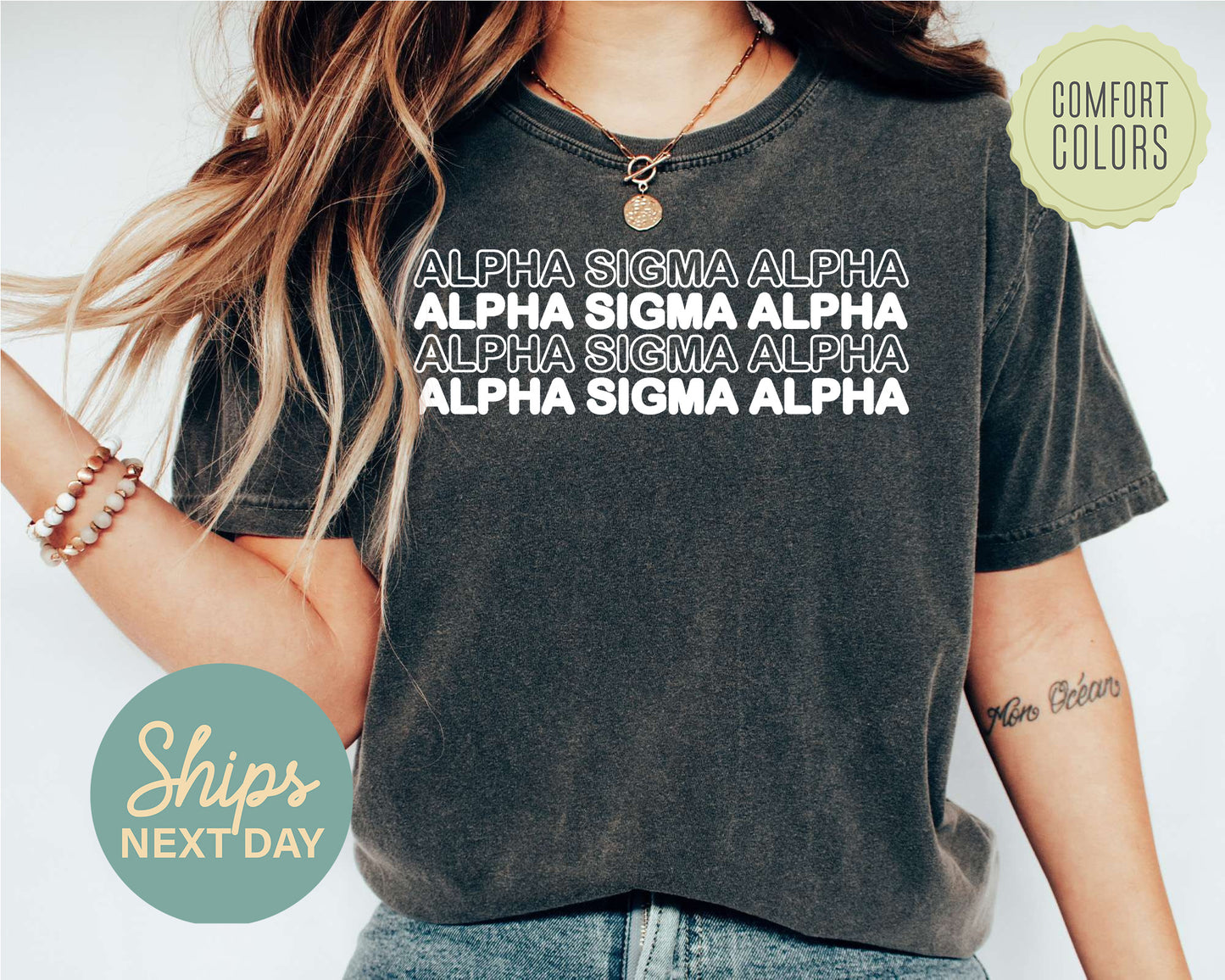Alpha Sigma Alpha Bold Bubble Letter Comfort Colors Sorority T-shirt _ 2218g