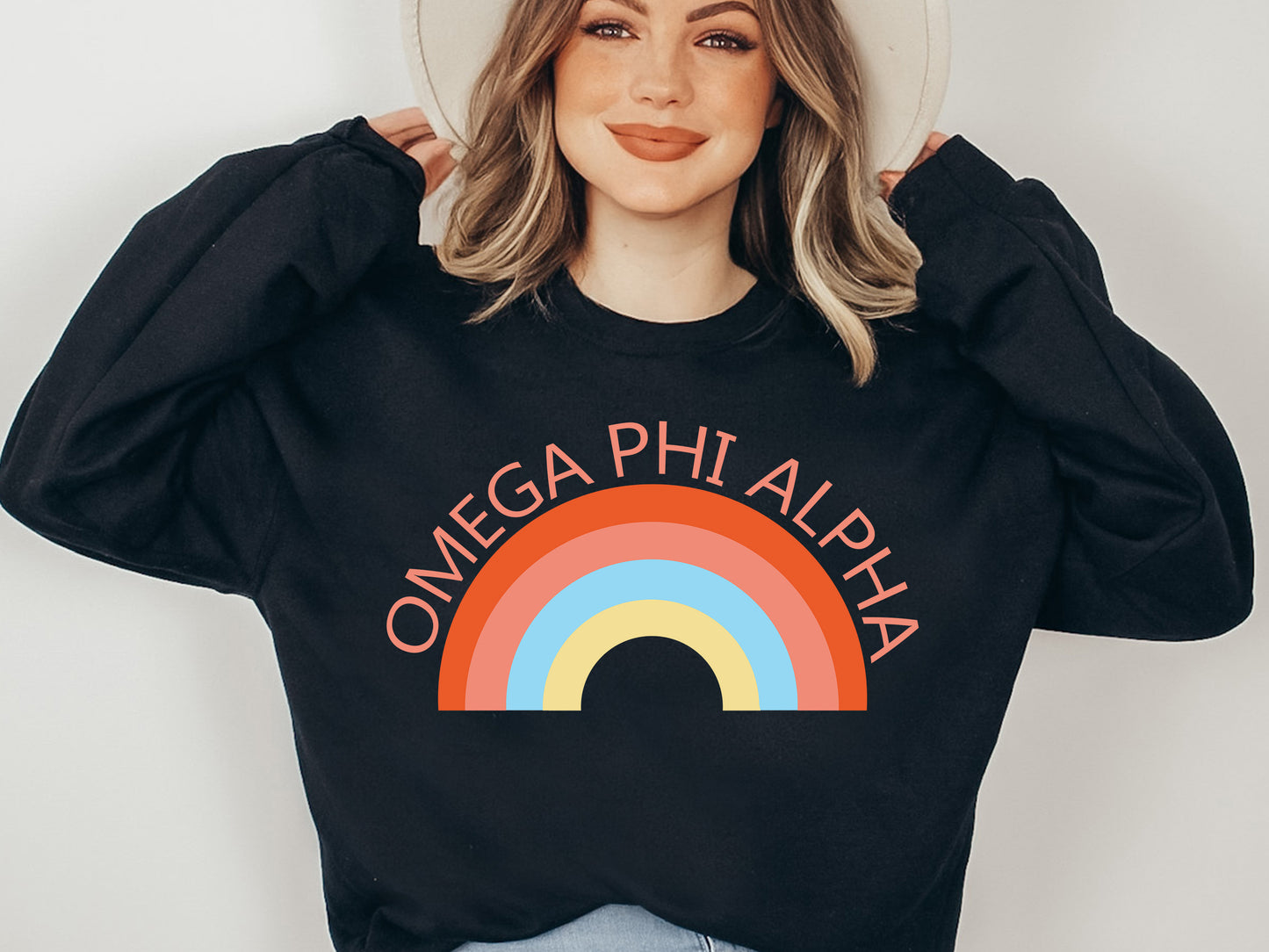 Omega Phi Alpha Colorful Rainbow Sorority Sweatshirt _ 3461g