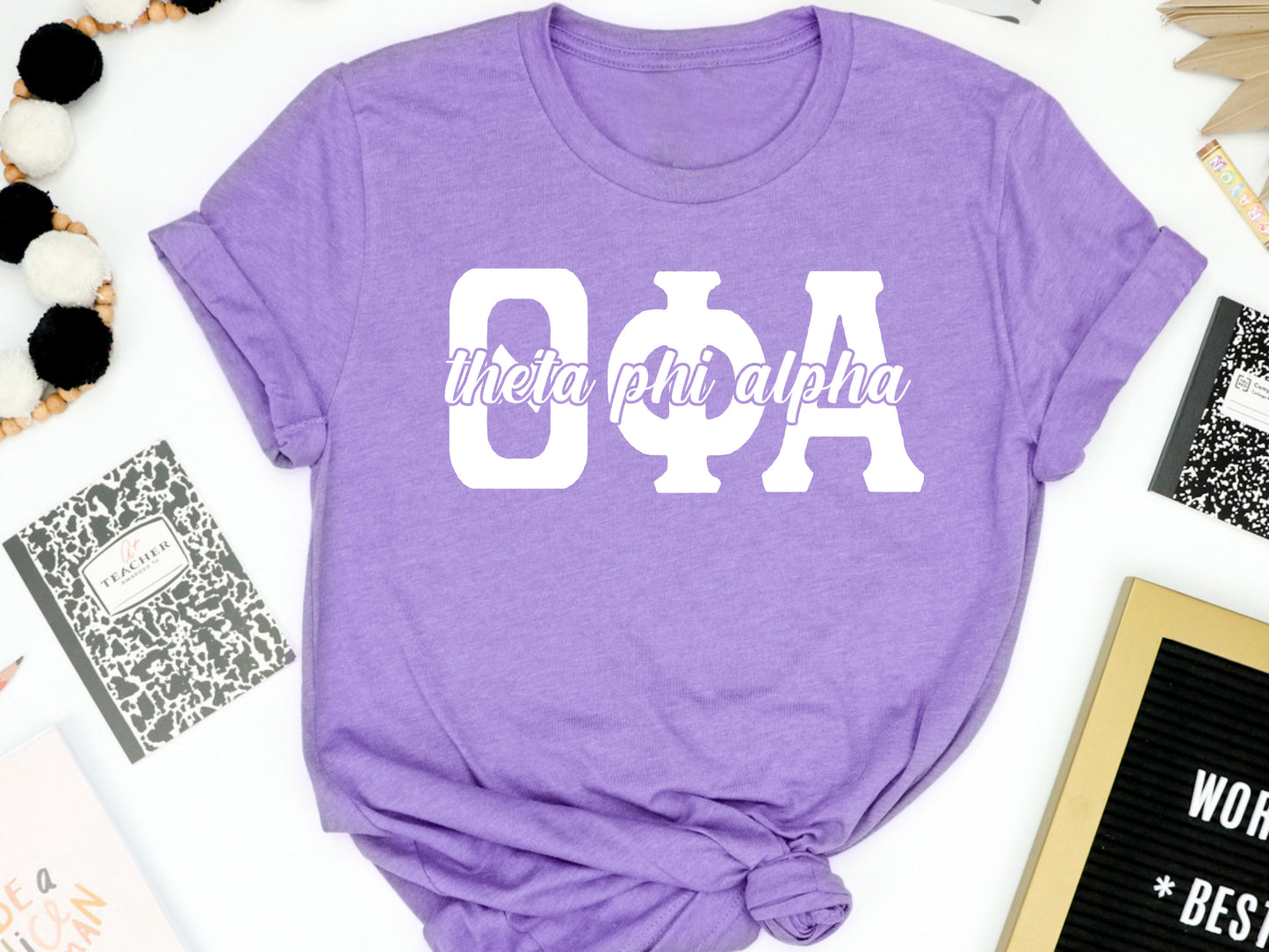 Theta Phi Alpha Sliced White Letters Sorority T-shirt _ 2262g