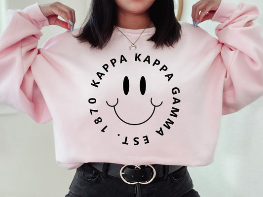 Kappa Kappa Gamma Smiley Face Halo Sorority Sweatshirt _ 2516g