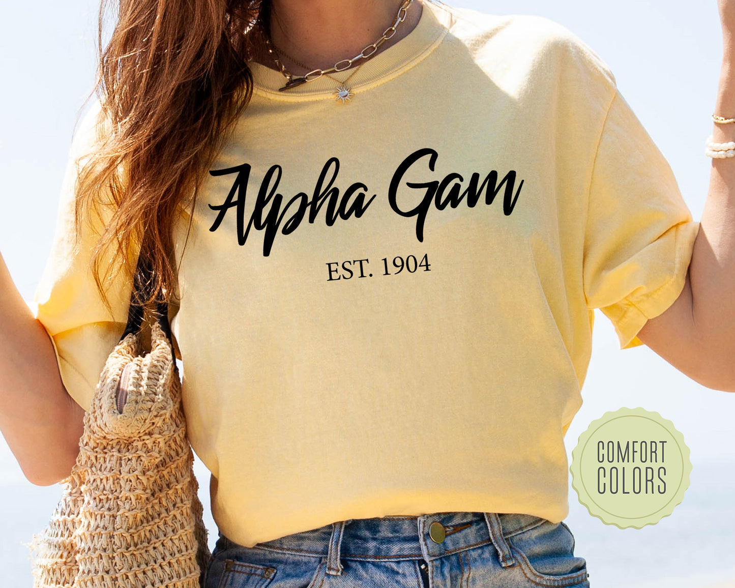 Alpha Gamma Delta Black Flowy Comfort Colors Sorority T-shirt _ 80g