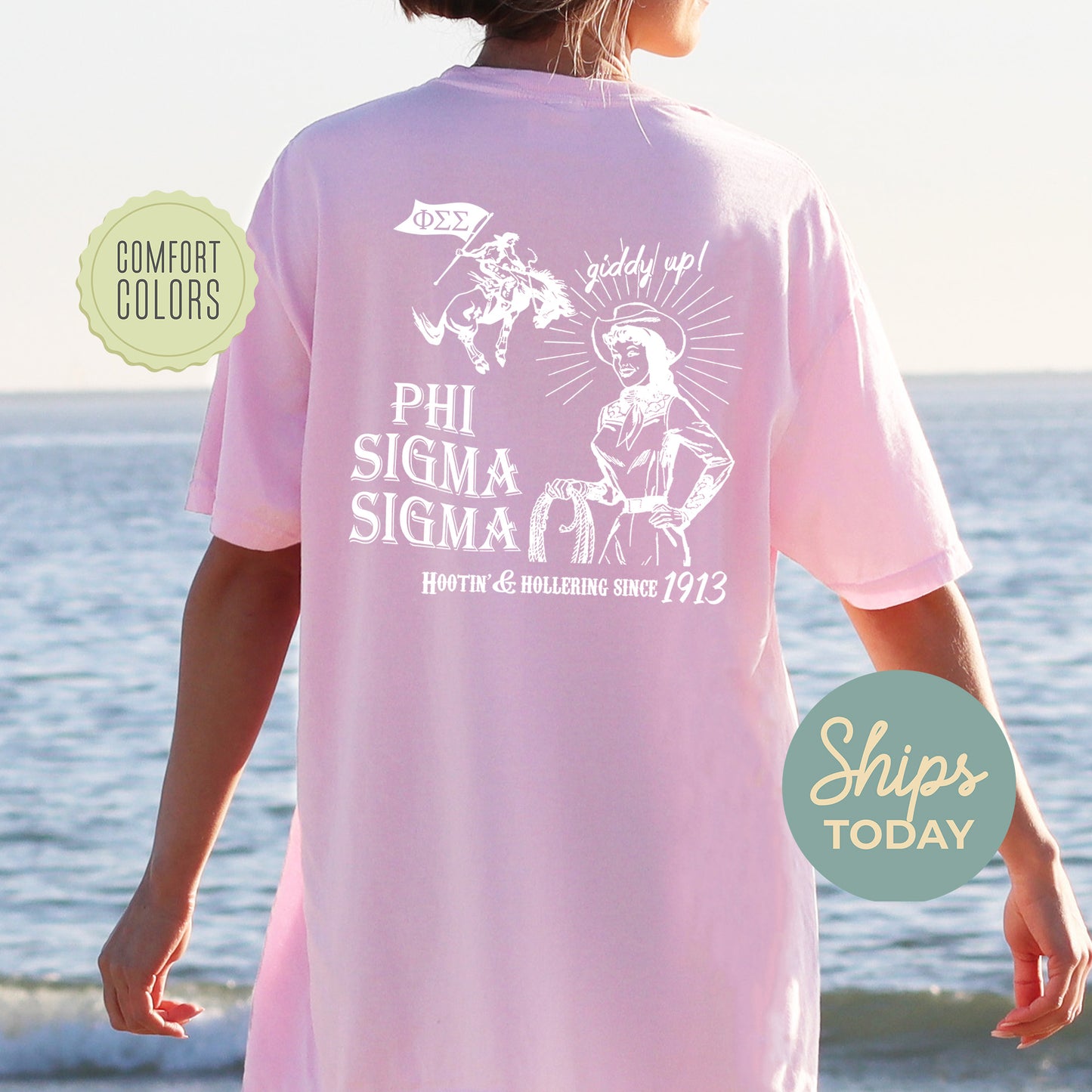 Phi Sigma Sigma Howdy Cowgirl Comfort Colors Sorority T-shirt _ 35378g