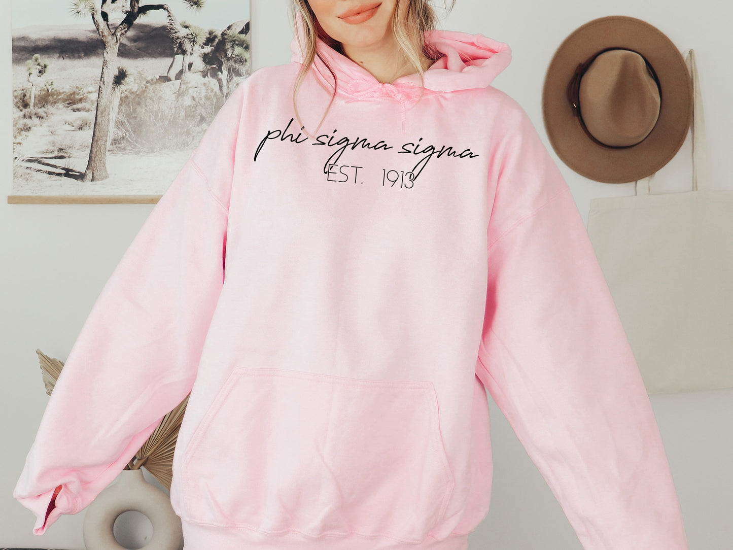 Phi Sigma Sigma Black Calligraphy Sorority Hoodie _ 2336g