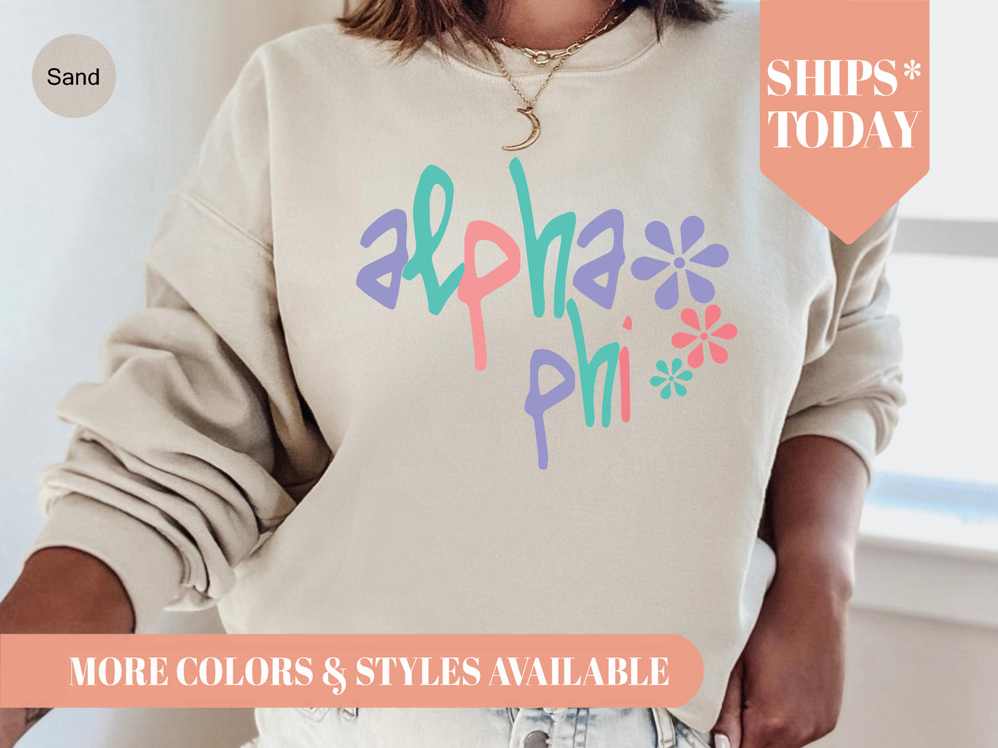Alpha Phi Colorful Floral Sorority Sweatshirt _ 2608g