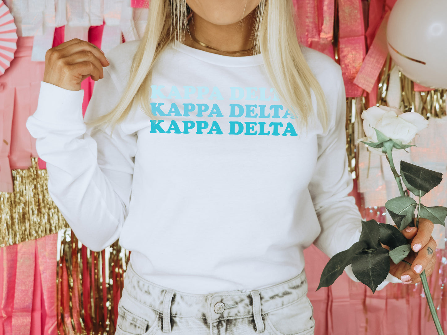 Kappa Delta Touch of Blue Sorority Long Sleeve T-shirt _ 2593g