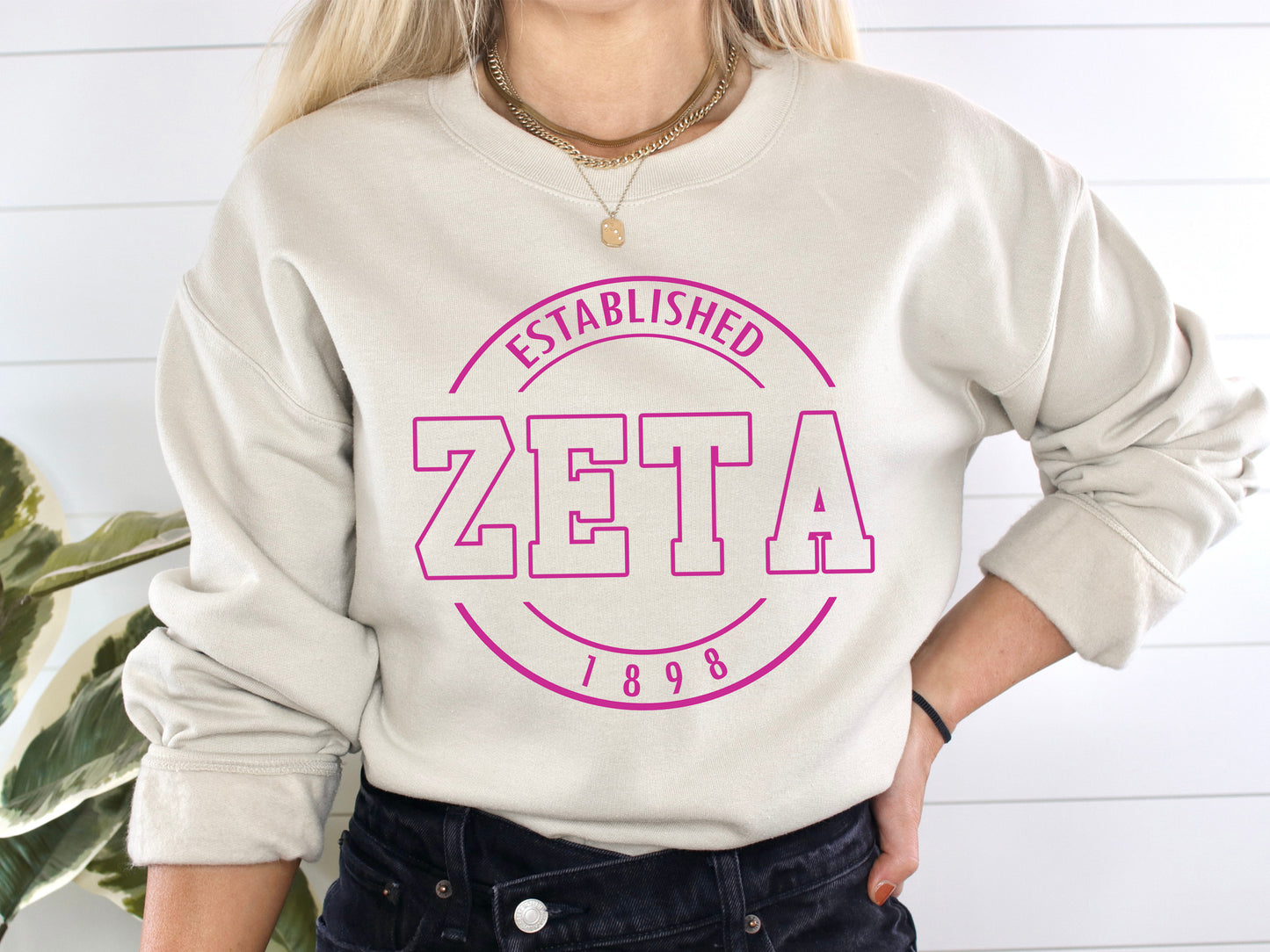 Zeta Tau Alpha Pink Stamp Sorority Sweatshirt _ 76g