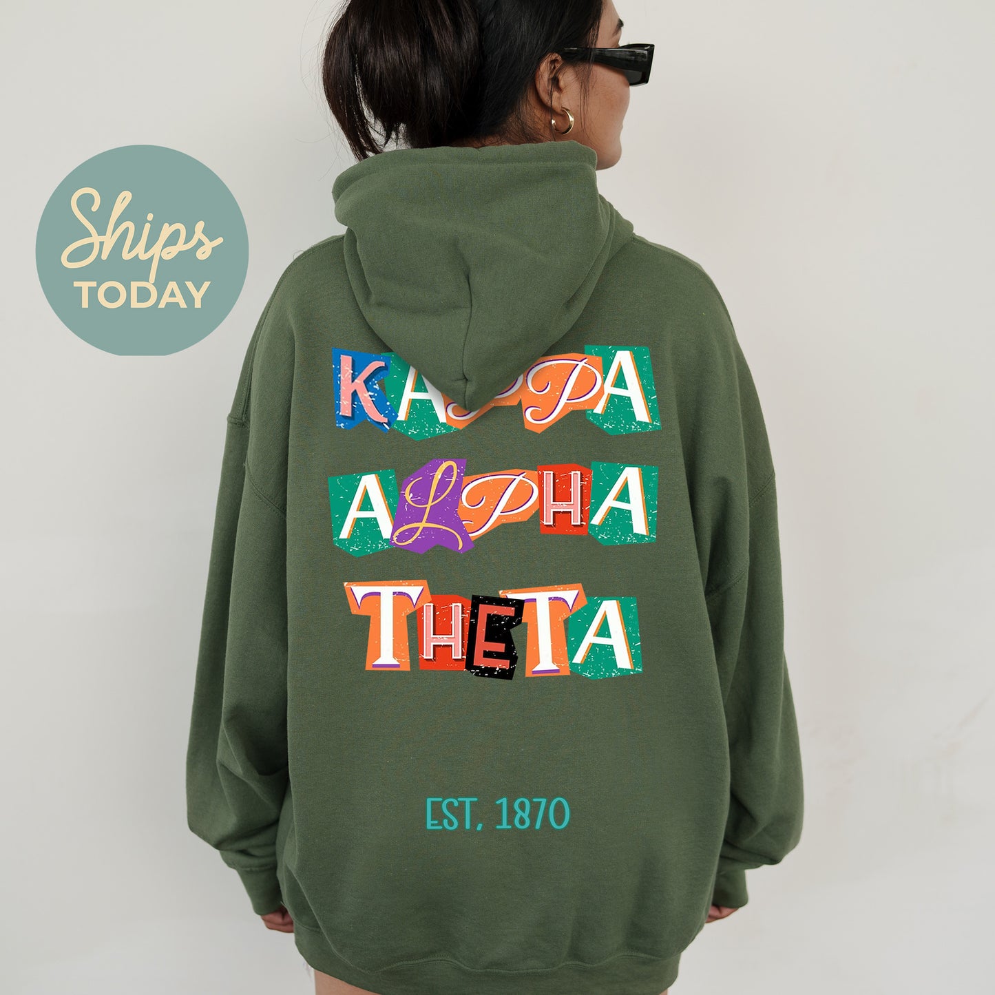 Kappa Alpha Theta Letter Cuts Sorority Hoodie _ 35902g