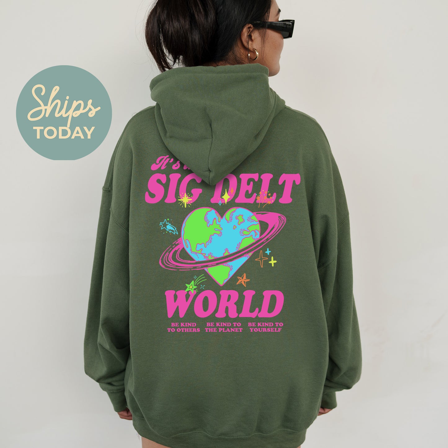 Sigma Delta Tau Pink Planet Sorority Hoodie _ 34251g