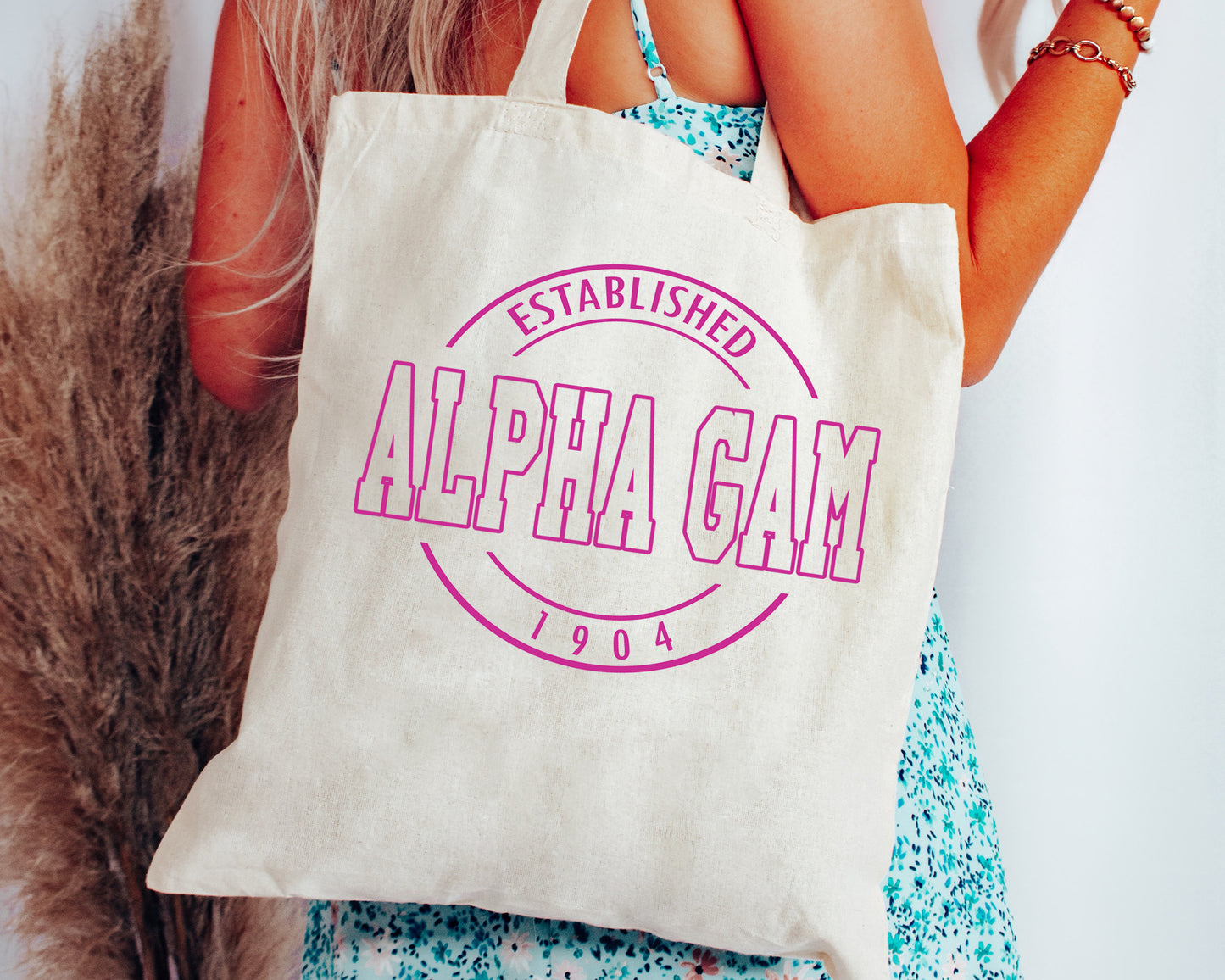 Alpha Gamma Delta Pink Stamp Sorority Tote Bag _ 34440g